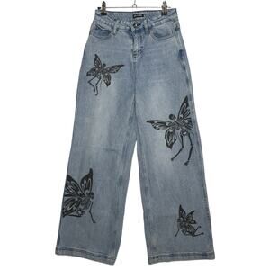 Hot Topic‎ Sweet Society Skeleton Fairy Jeans Baggy Wide Leg Whimsy Goth Size 1